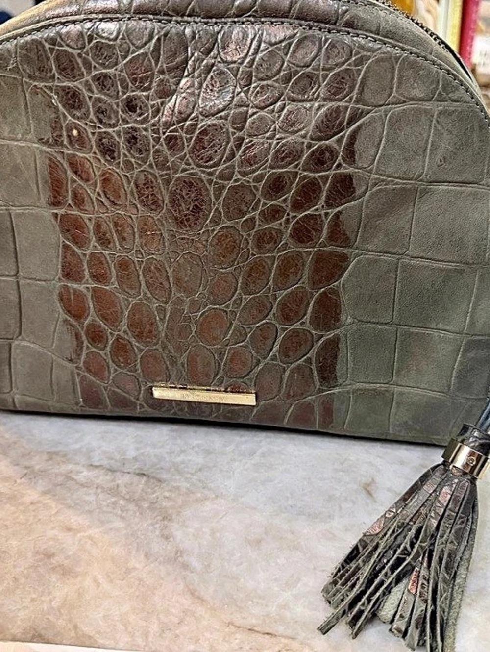 Brahmin Amal Crossbody Bag Green/Gray & Brown